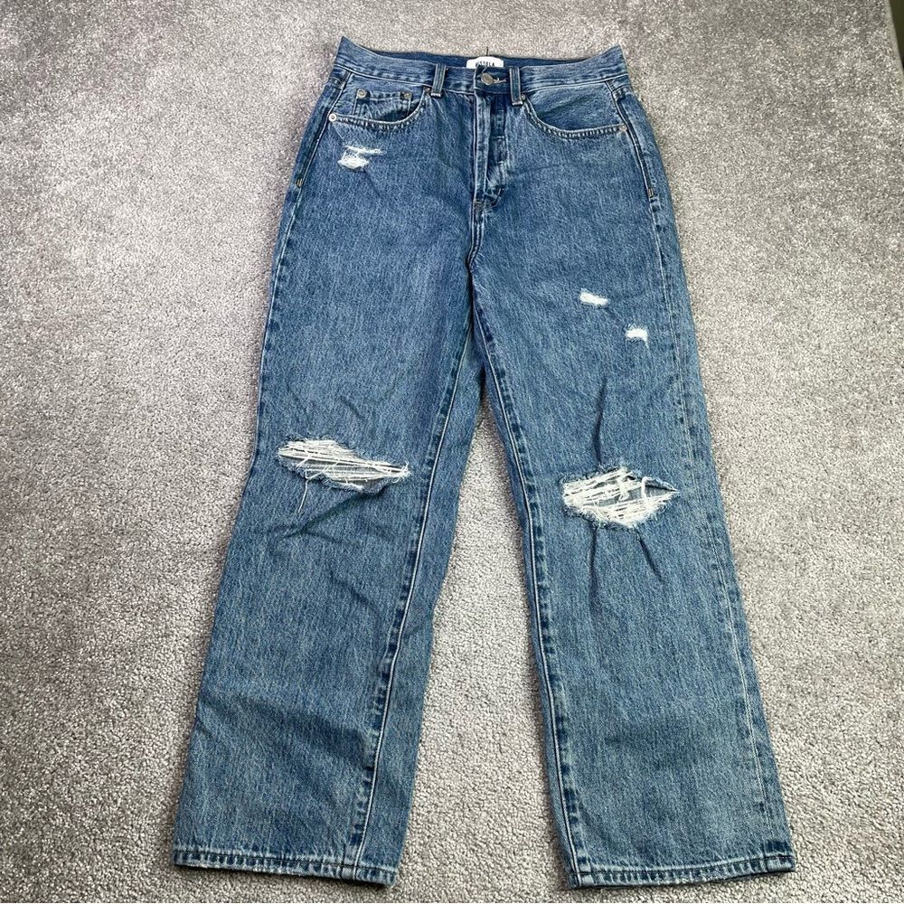 Pistola Distressed Straight Leg Jeans Womens 27 Button Fly Cropped Denim
